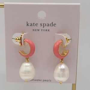 Kate Spade Pink Enamel Huggie Stud Hoop with Peal Dangle NWT! NEW!